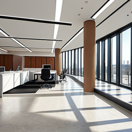 Home 4 **Luxurious commercial real estate interior.** *Focus on high-quality photography showcasing a modern, spacious office space. Include elements of natural light and a clean, professional aesthetic.*